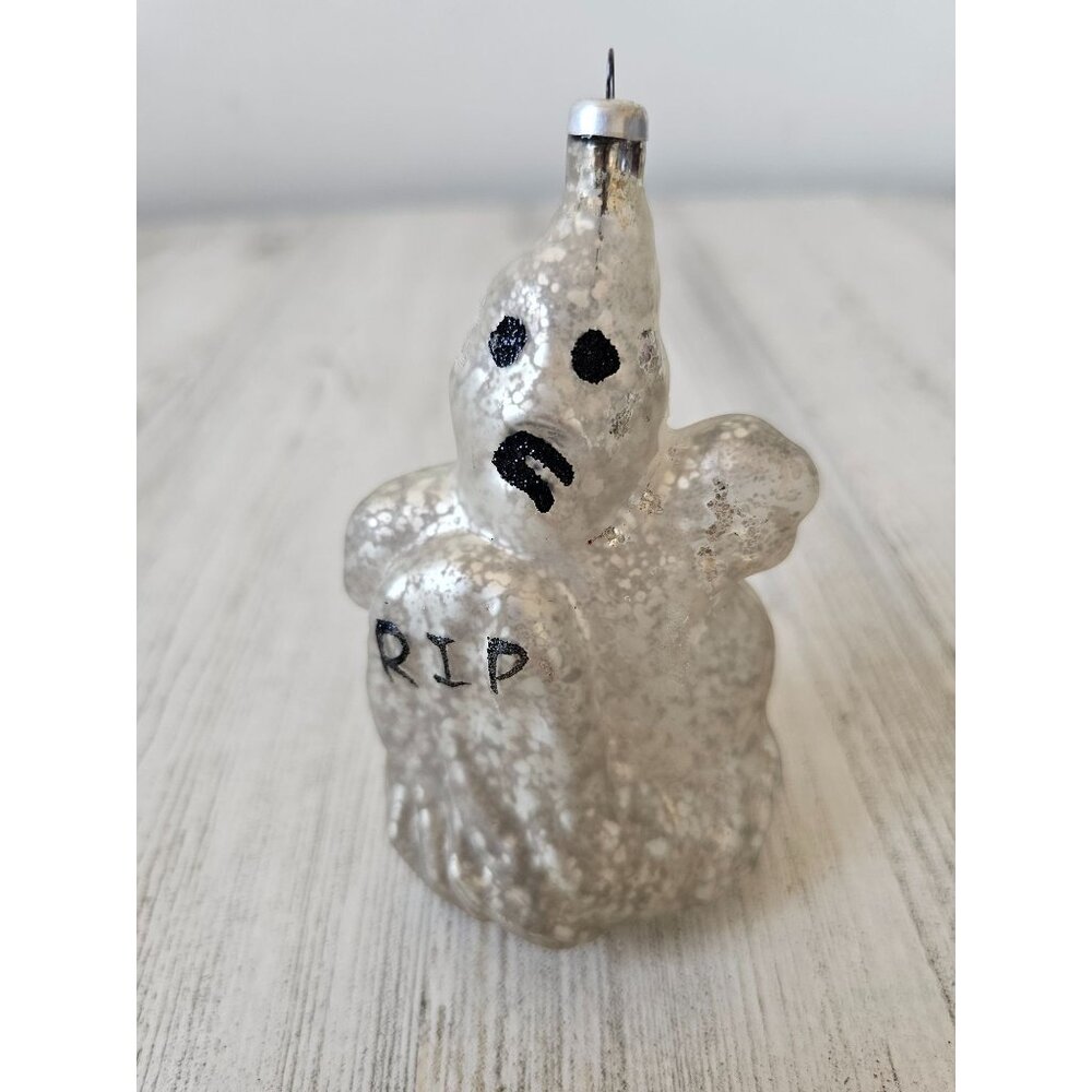 Glass Ghost tombstone ornament crackle Halloween Xmas tree